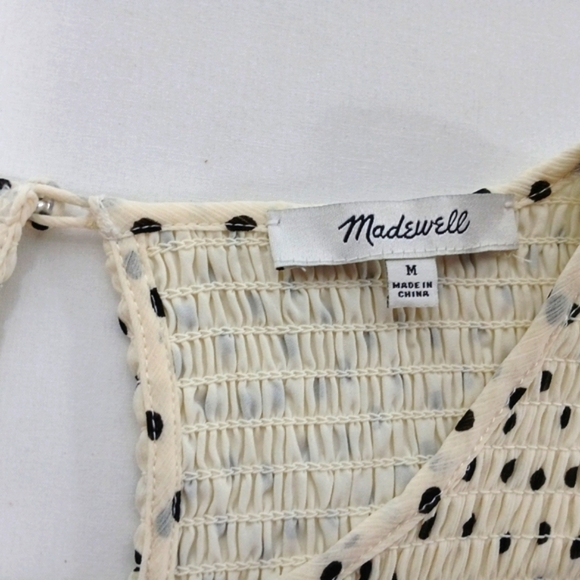 Madewell Smocked Ruffle- Shoulder Midi Dress In Inkbrush Dots. Size M - Picture 8 of 12